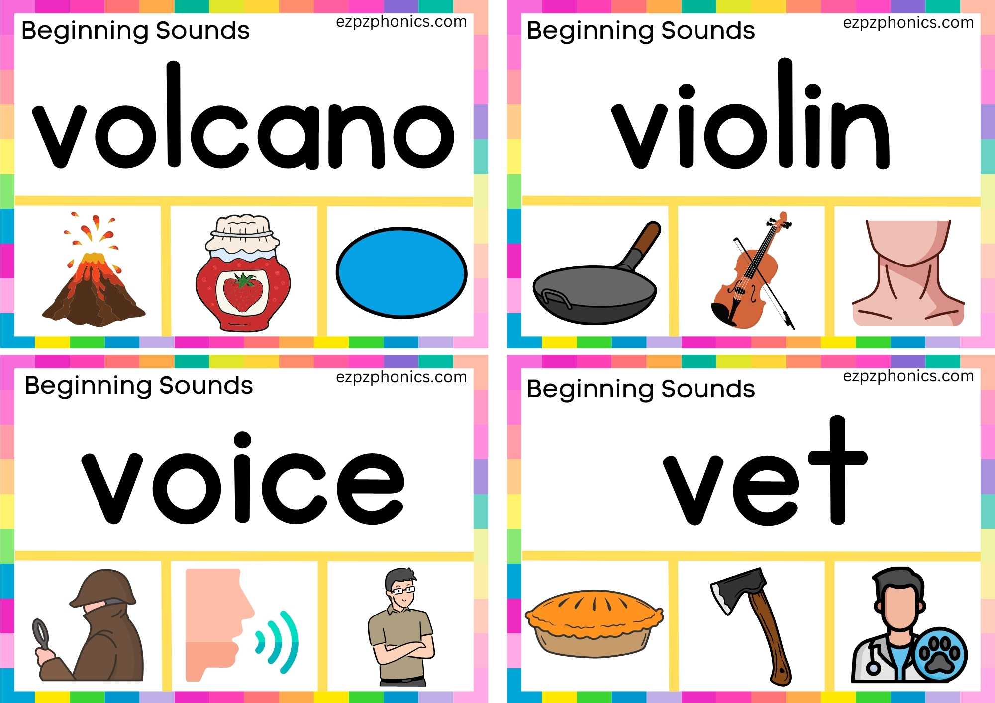 V Beginning Sound Clip Cards. Read the Word then Clip the Correct Image Set 2